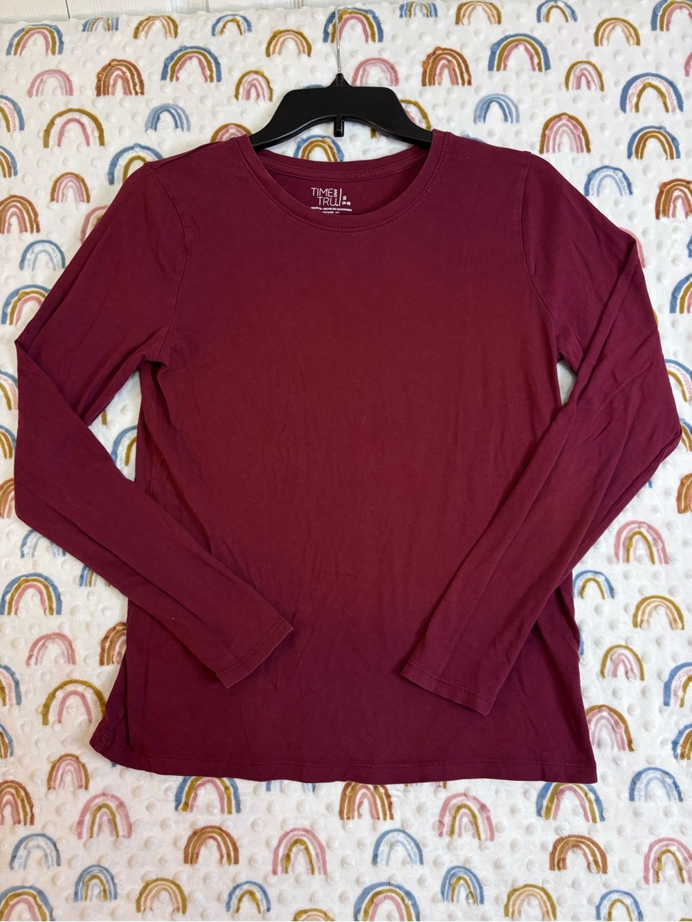 Time and Tru Long-Sleeve Crewneck Top - Wine